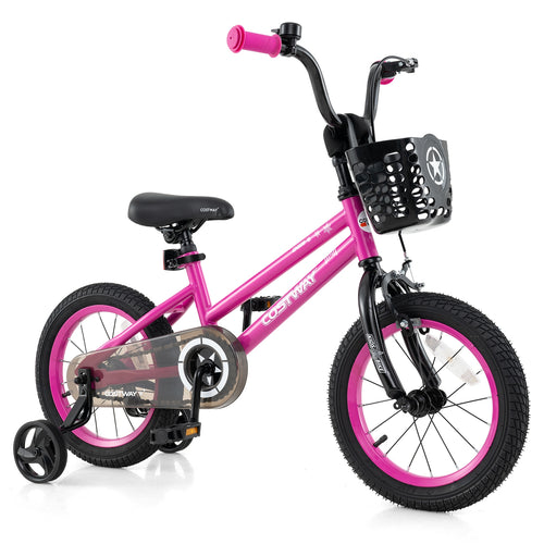 14 Inch Kids Bike, Adjustable, Front Basket, Ages 4-5, Pink