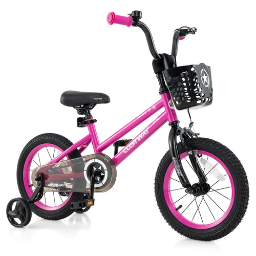 14 Inch Kids Bike Adjustable Bicycle with Front Basket for Children Aged 4-5 Years Old, Pink