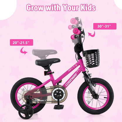 14 Inch Kids Bike Adjustable Bicycle with Front Basket for Children Aged 4-5 Years Old, Pink Kids Bike at Gallery Canada