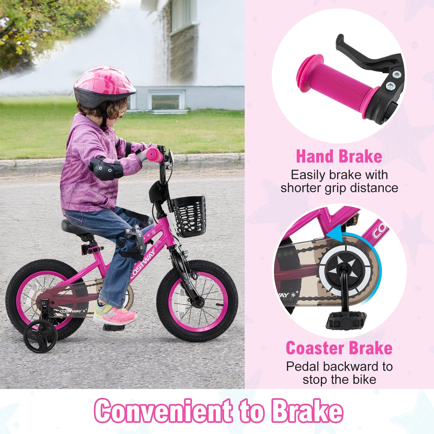 14 Inch Kids Bike Adjustable Bicycle with Front Basket for Children Aged 4-5 Years Old, Pink Kids Bike at Gallery Canada