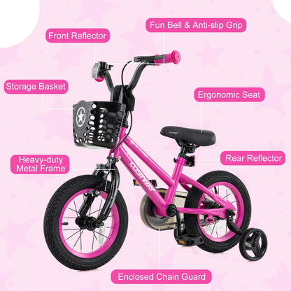 14 Inch Kids Bike Adjustable Bicycle with Front Basket for Children Aged 4-5 Years Old, Pink Kids Bike at Gallery Canada