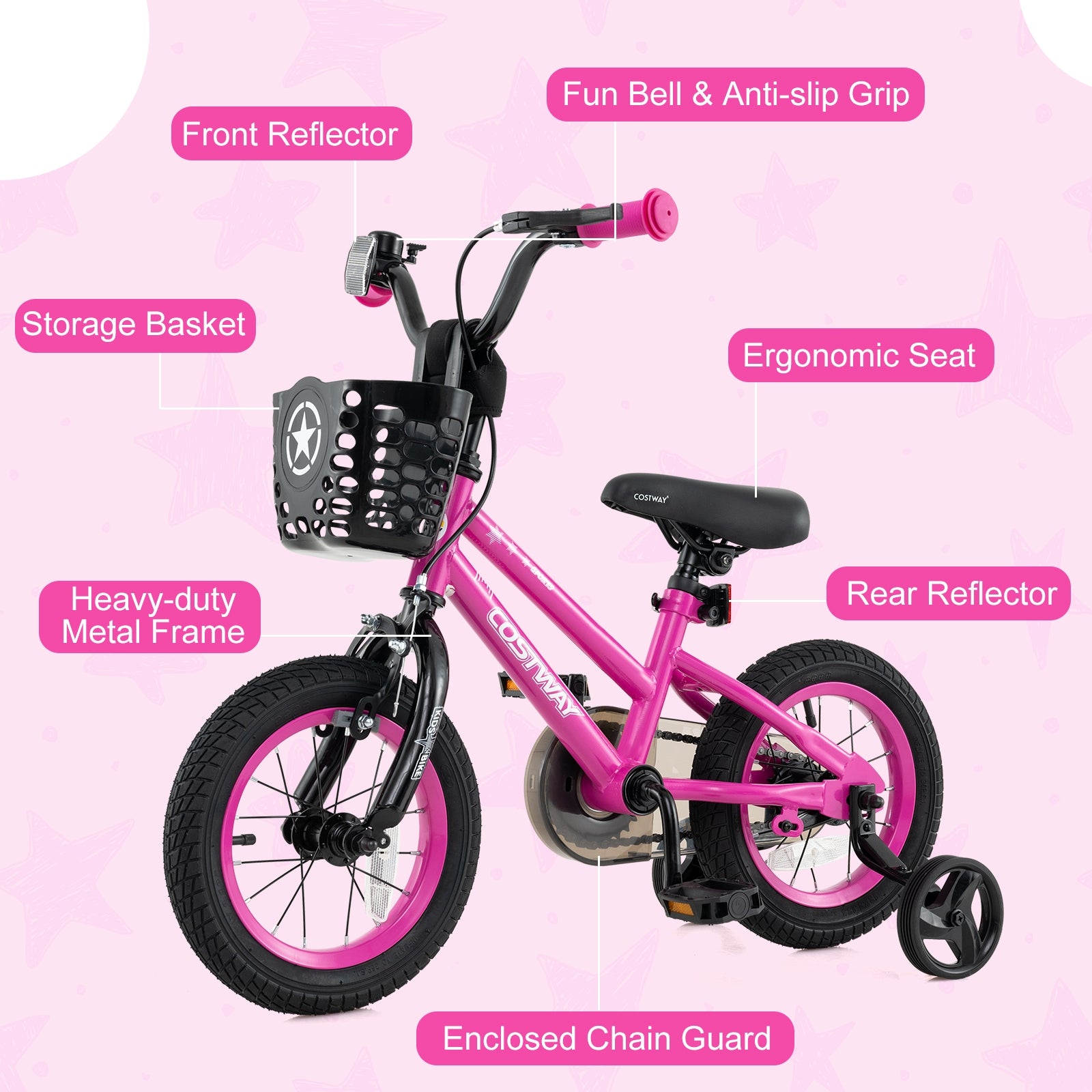 14 Inch Kids Bike, Adjustable, Front Basket, Ages 4-5, Pink Kids Bike at Gallery Canada
