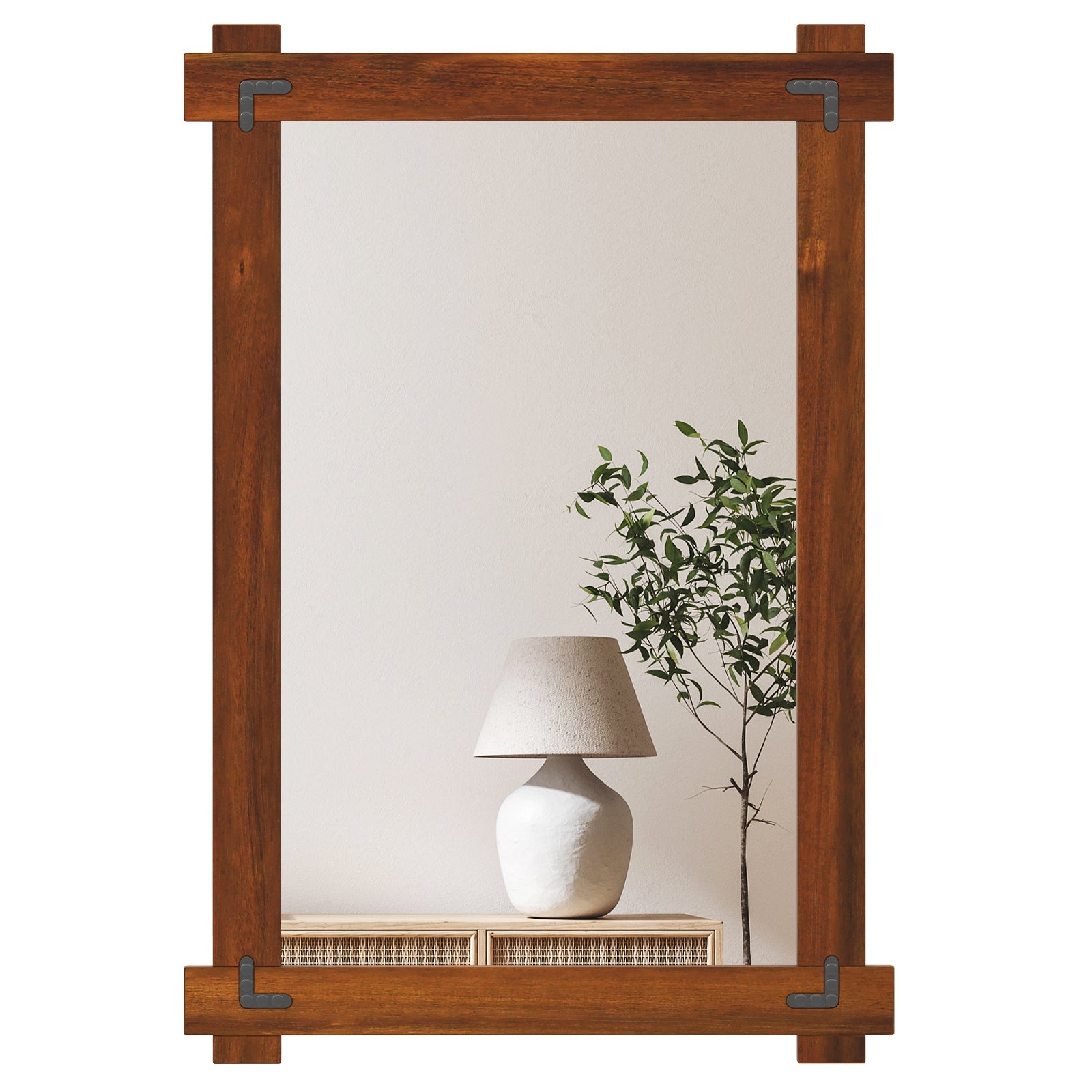 Wood Framed Mirror with Acacia Wood Frame and Vintage Rivet Design Brown-M, Brown Wall Mirrors Brown at Gallery Canada