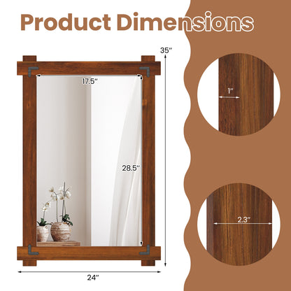 Wood Framed Mirror with Acacia Wood Frame and Vintage Rivet Design Brown-M, Brown Wall Mirrors at Gallery Canada