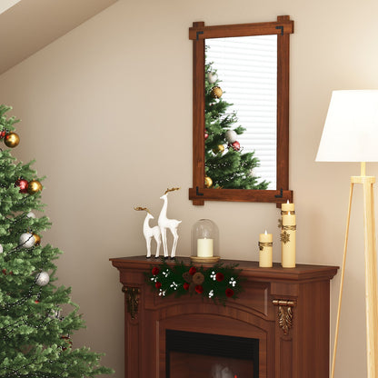 Wood Framed Mirror with Acacia Wood Frame and Vintage Rivet Design Brown-M, Brown Wall Mirrors at Gallery Canada