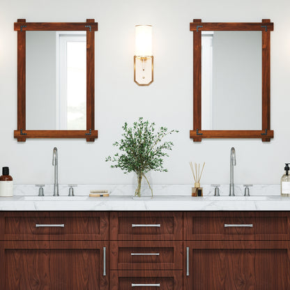 Wood Framed Mirror with Acacia Wood Frame and Vintage Rivet Design Brown-M, Brown Wall Mirrors at Gallery Canada