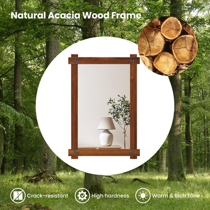 Wood Framed Mirror with Acacia Wood Frame and Vintage Rivet Design Brown-M, Brown Wall Mirrors at Gallery Canada