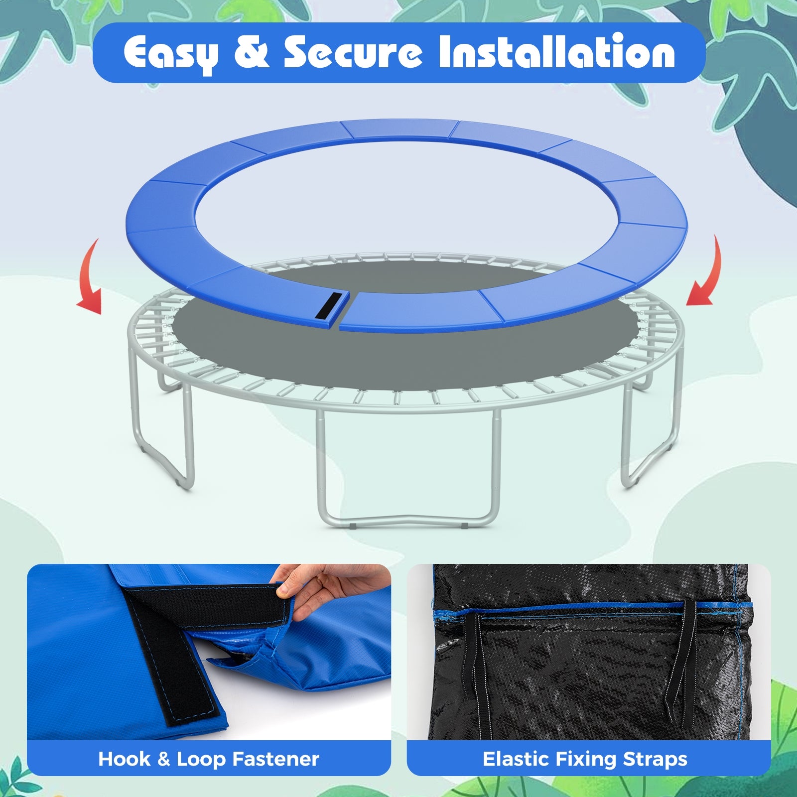 12 Feet Trampoline Pad Replacement Safety Pad with Fixing Straps (Blue), Blue Trampoline Accessories at Gallery Canada