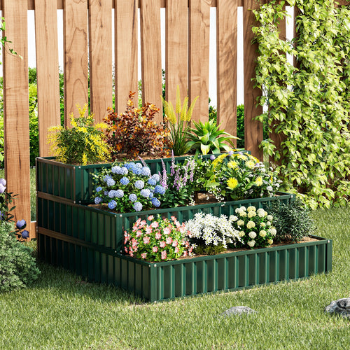 Heavy-Duty Metal Outdoor 3-Tier Raised Garden Bed Planter Box, Green