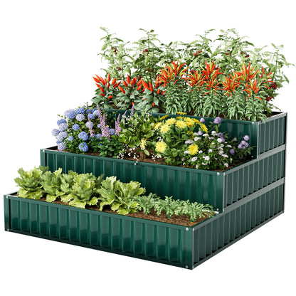 Heavy-Duty Metal Outdoor 3-Tier Raised Garden Bed Planter Box, Green Raised Garden Beds Green at Gallery Canada