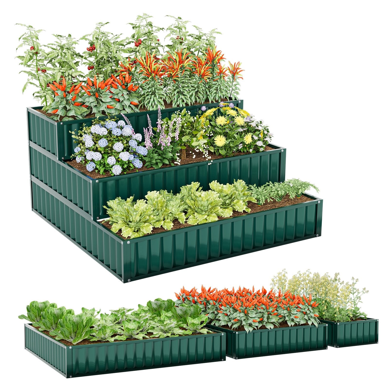 Heavy-Duty Metal Outdoor 3-Tier Raised Garden Bed Planter Box, Green Raised Garden Beds at Gallery Canada