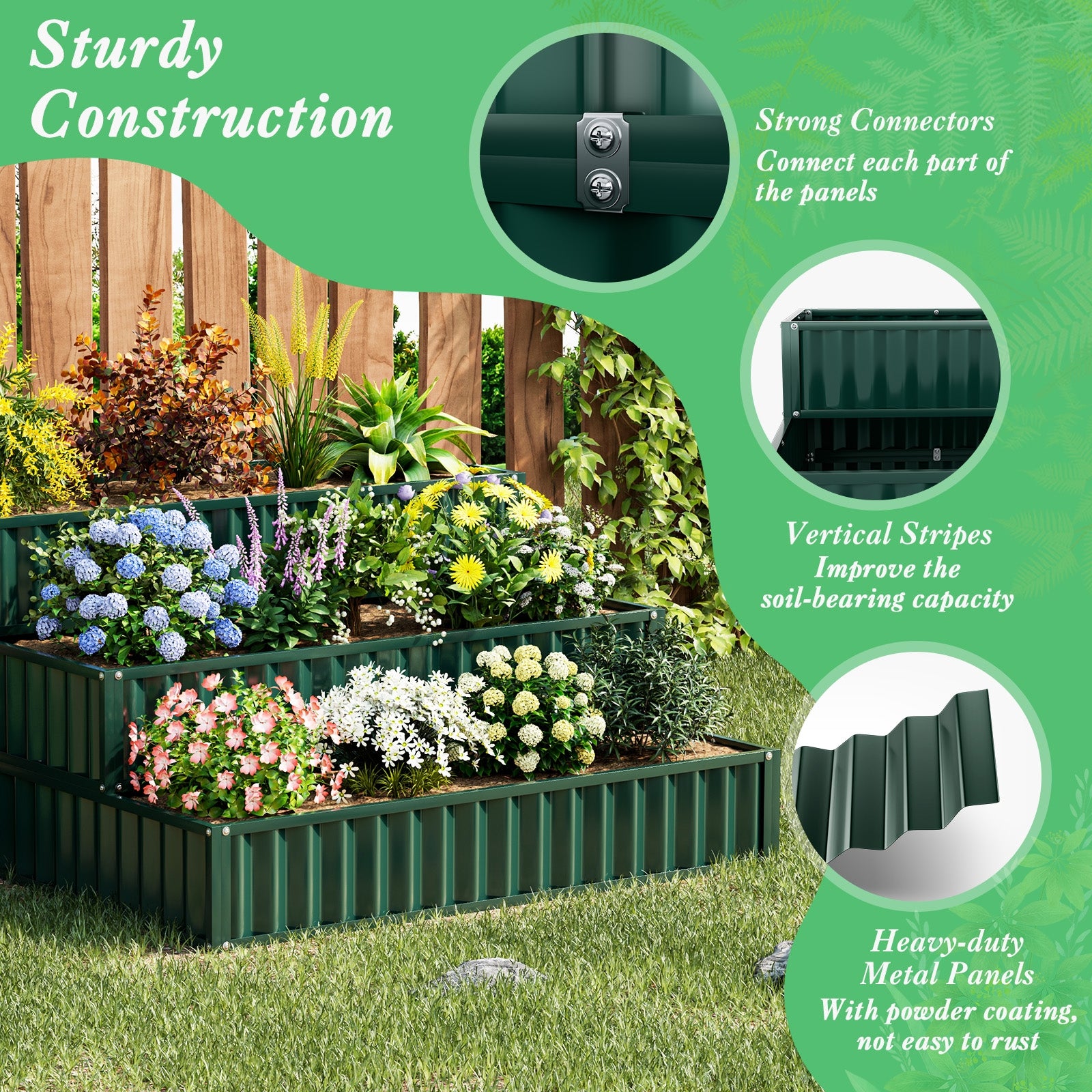 Heavy-Duty Metal Outdoor 3-Tier Raised Garden Bed Planter Box, Green Raised Garden Beds at Gallery Canada