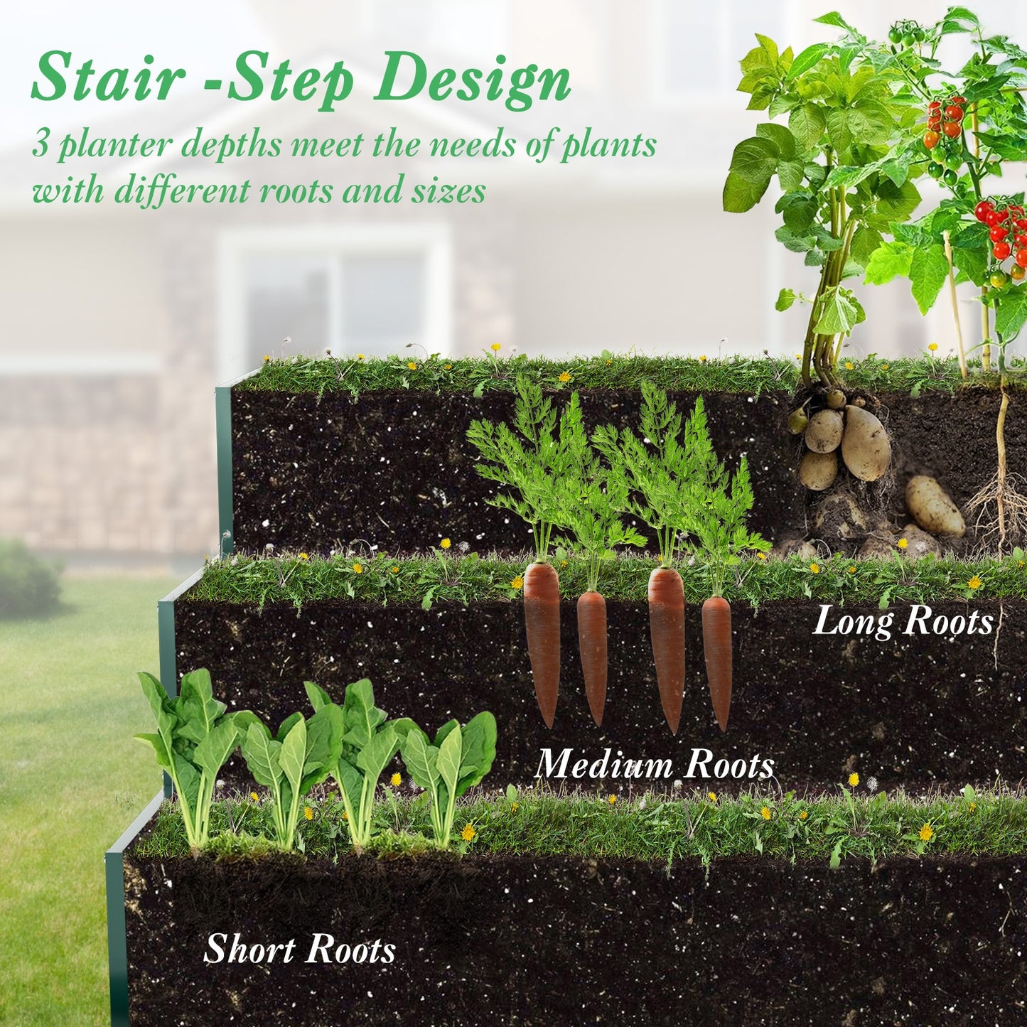 Heavy-Duty Metal Outdoor 3-Tier Raised Garden Bed Planter Box, Green Raised Garden Beds at Gallery Canada