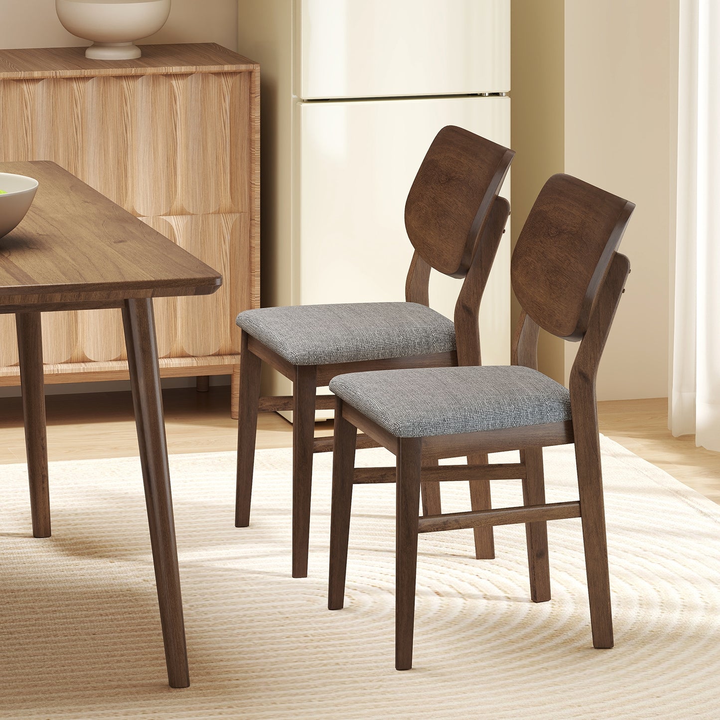 Farmhouse Upholstered Kitchen Chairs Set of 2 with Rubber Wood Frame, Gray Dining Chairs at Gallery Canada