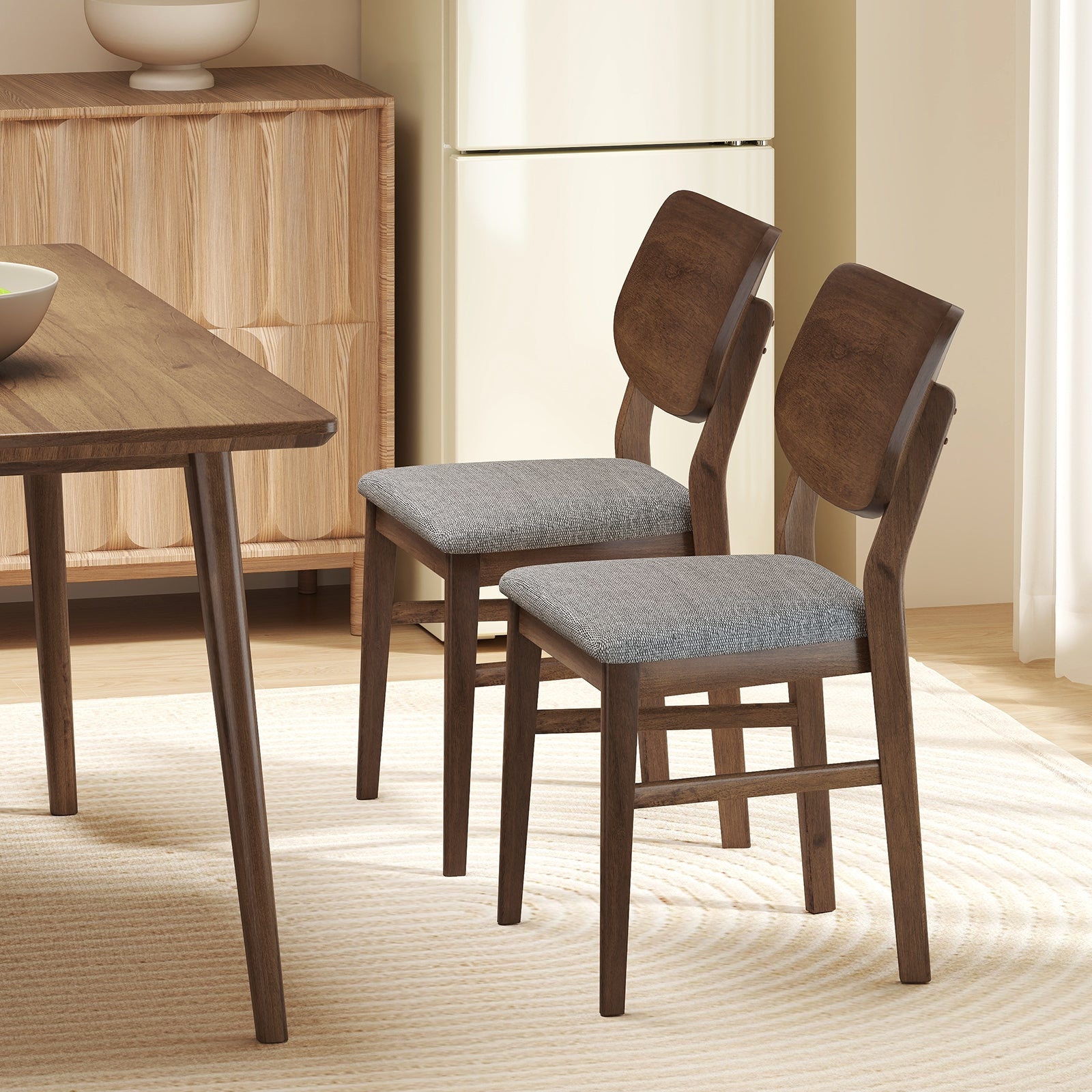 Farmhouse Upholstered Kitchen Chairs Set of 2 with Rubber Wood Frame, Gray Dining Chairs at Gallery Canada