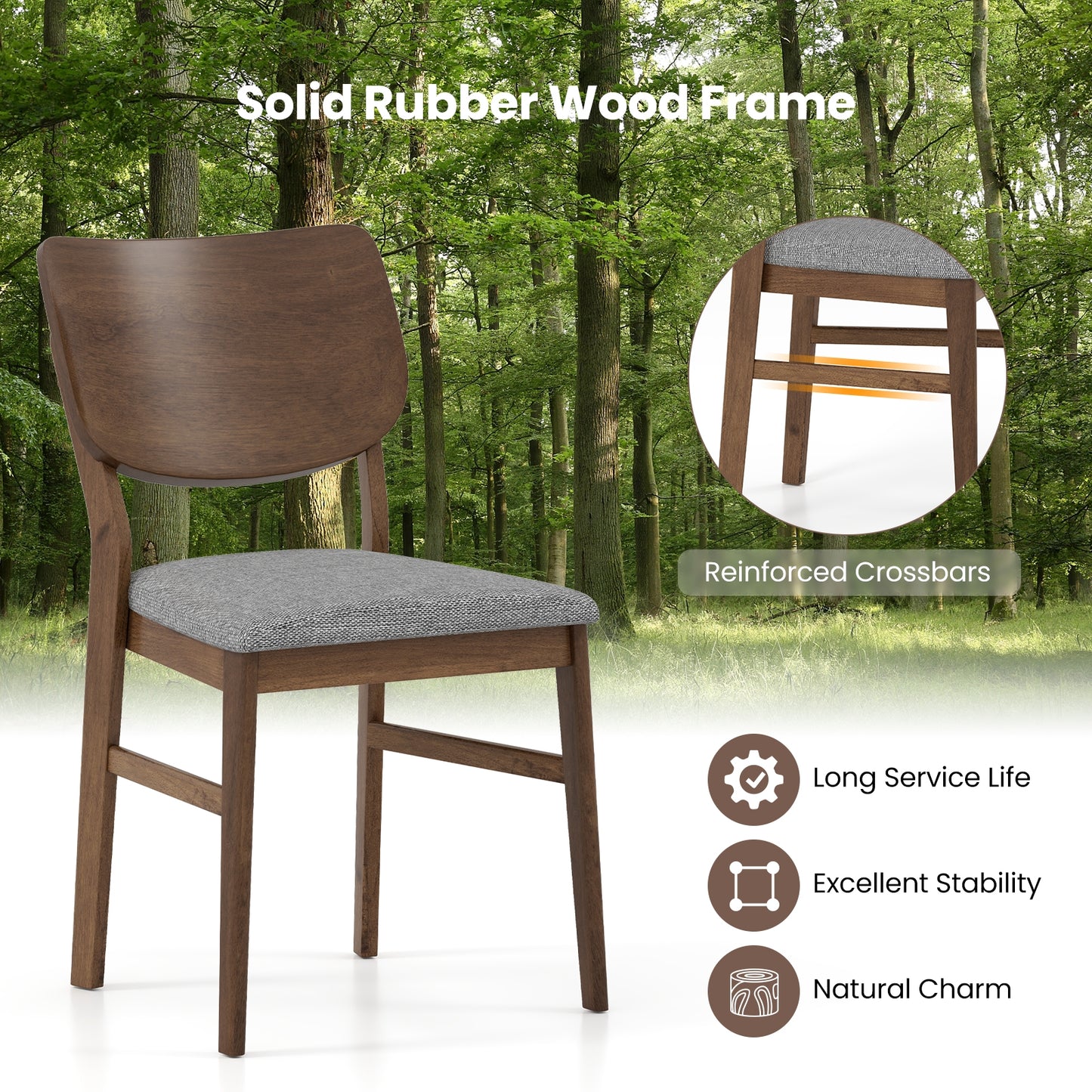 Farmhouse Upholstered Kitchen Chairs Set of 2 with Rubber Wood Frame, Gray Dining Chairs at Gallery Canada