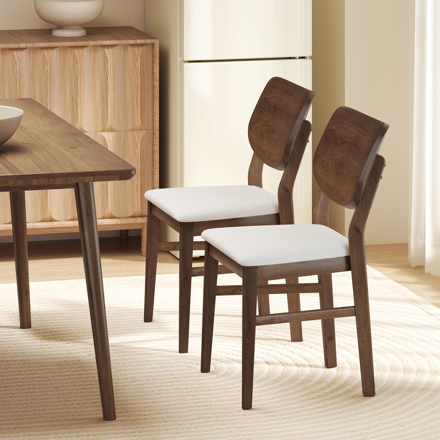 Farmhouse Upholstered Kitchen Chairs Set of 2 with Rubber Wood Frame, Walnut Dining Chairs at Gallery Canada