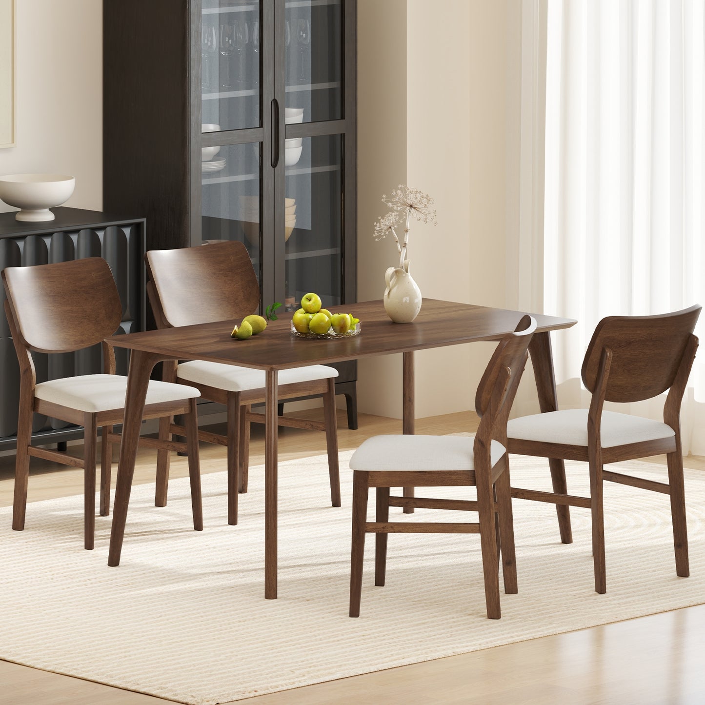 Farmhouse Upholstered Kitchen Chairs Set of 2 with Rubber Wood Frame, Walnut Dining Chairs at Gallery Canada