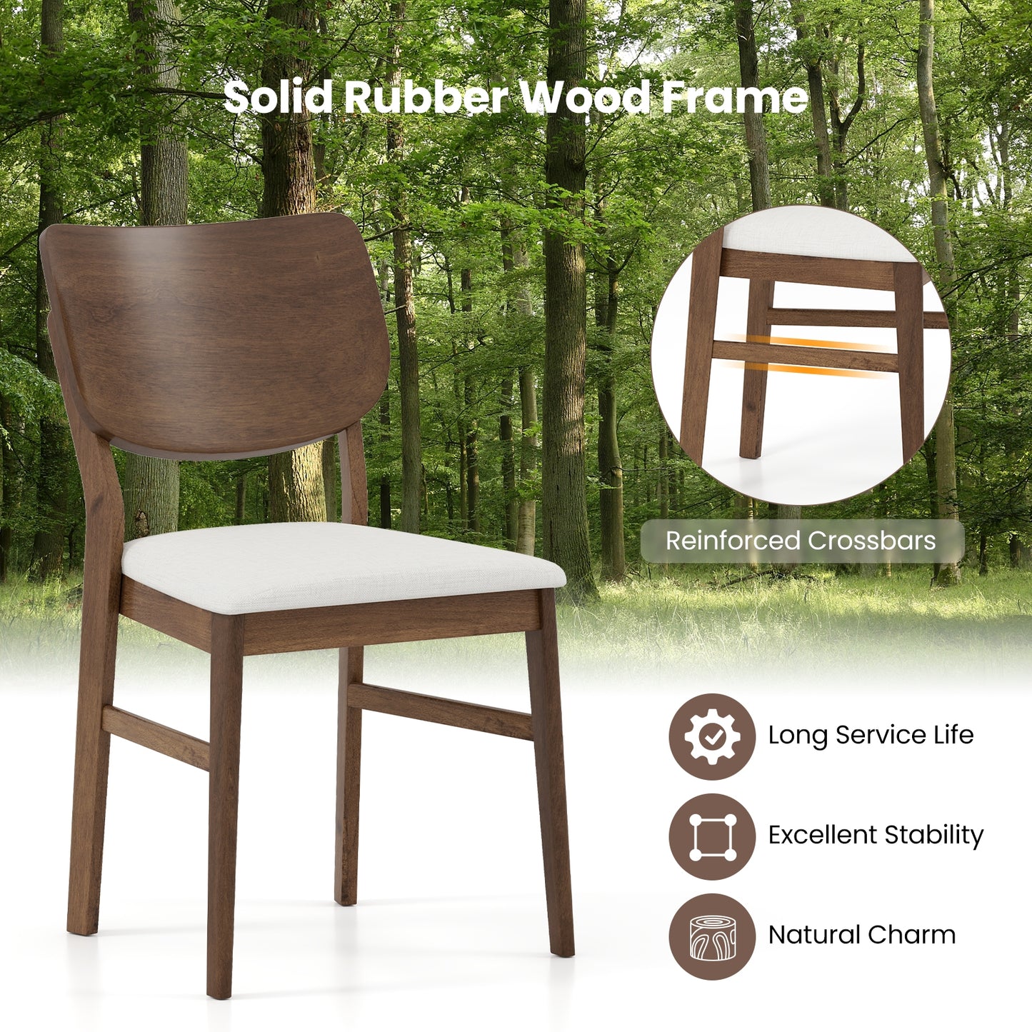 Farmhouse Upholstered Kitchen Chairs Set of 2 with Rubber Wood Frame, Walnut Dining Chairs at Gallery Canada