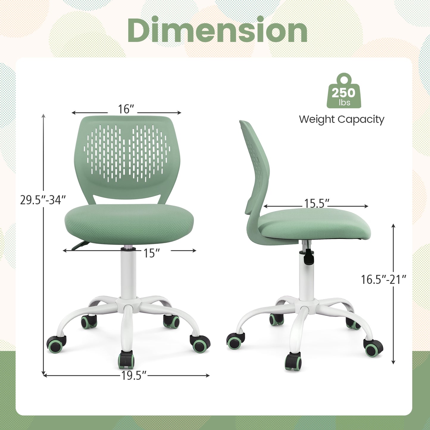 Ergonomic Children Study Chair with Adjustable Height, Green Kids Chairs & Seating at Gallery Canada