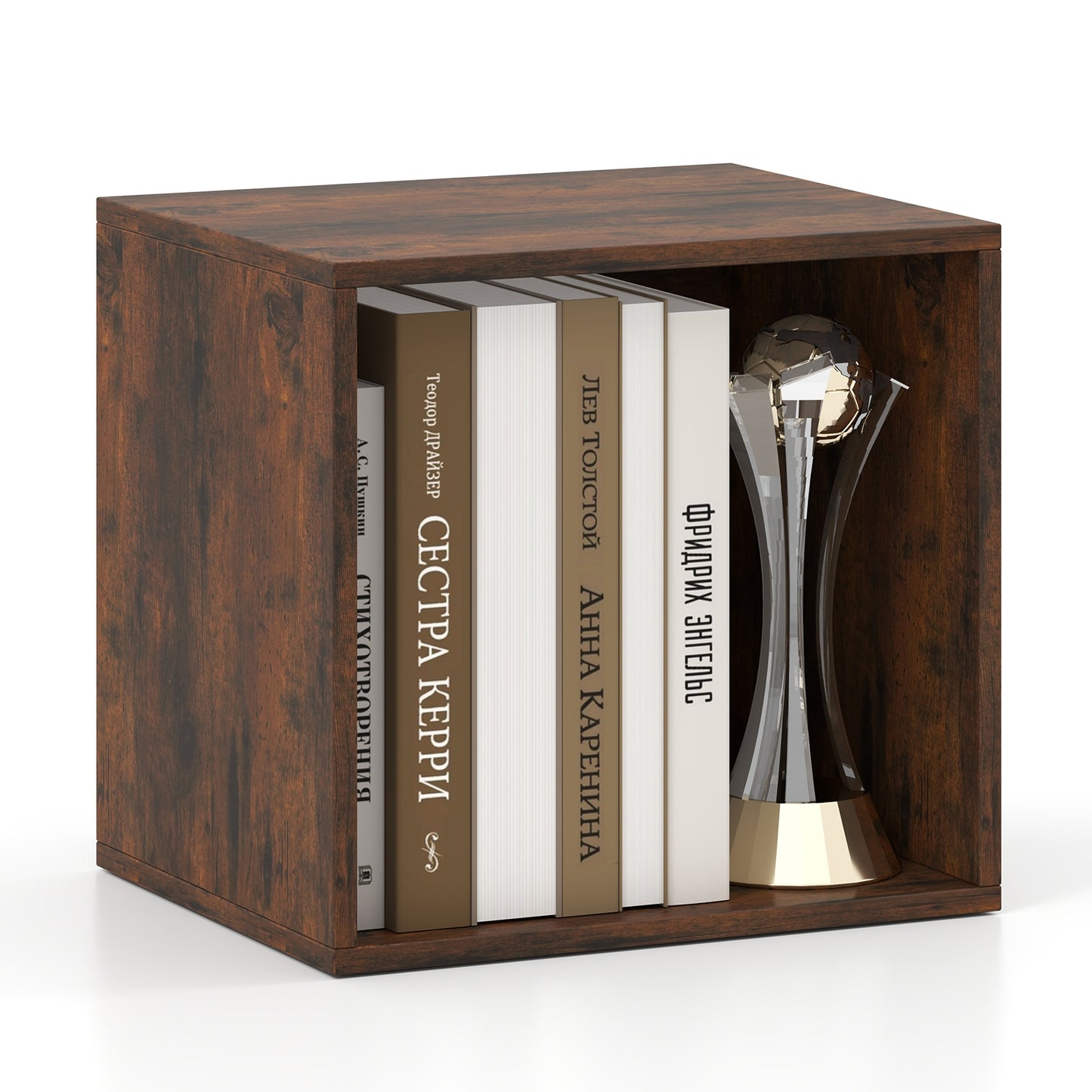 Cube Storage Organizer Stackable Open Book Shelf Wooden Display Shelving Unit, Rustic Brown Bookcases Rustic Brown at Gallery Canada