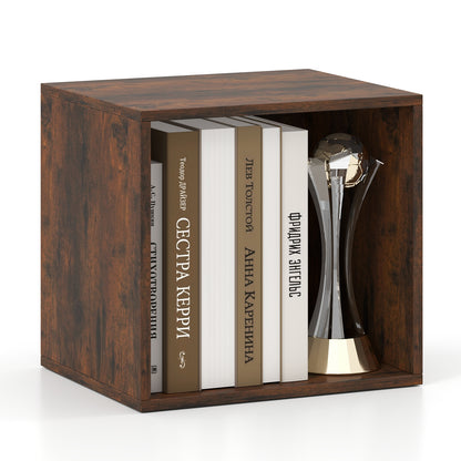Cube Storage Organizer Stackable Open Book Shelf Wooden Display Shelving Unit, Rustic Brown Bookcases Rustic Brown at Gallery Canada
