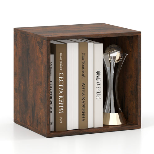 Cube Storage Organizer Stackable Open Book Shelf Wooden Display Shelving Unit, Rustic Brown