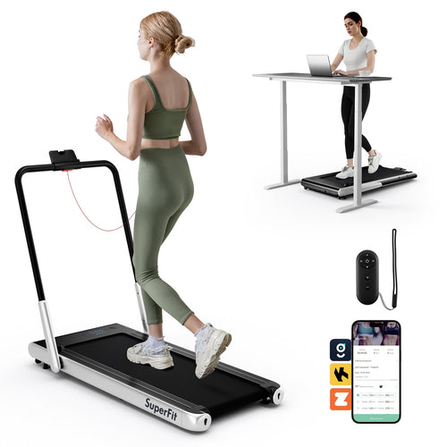 3-in-1 3HP Folding Treadmill with Smart Apps Remote Control and Speakers, Silver
