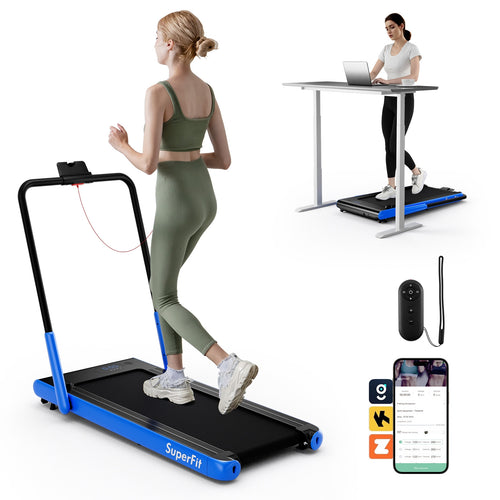 3-in-1 3HP Folding Treadmill with Smart Apps Remote Control and Speakers, Navy