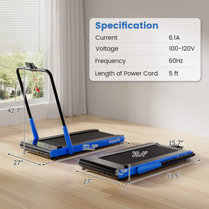 3-in-1 3HP Folding Treadmill with Smart Apps Remote Control and Speakers, Navy Treadmills at Gallery Canada