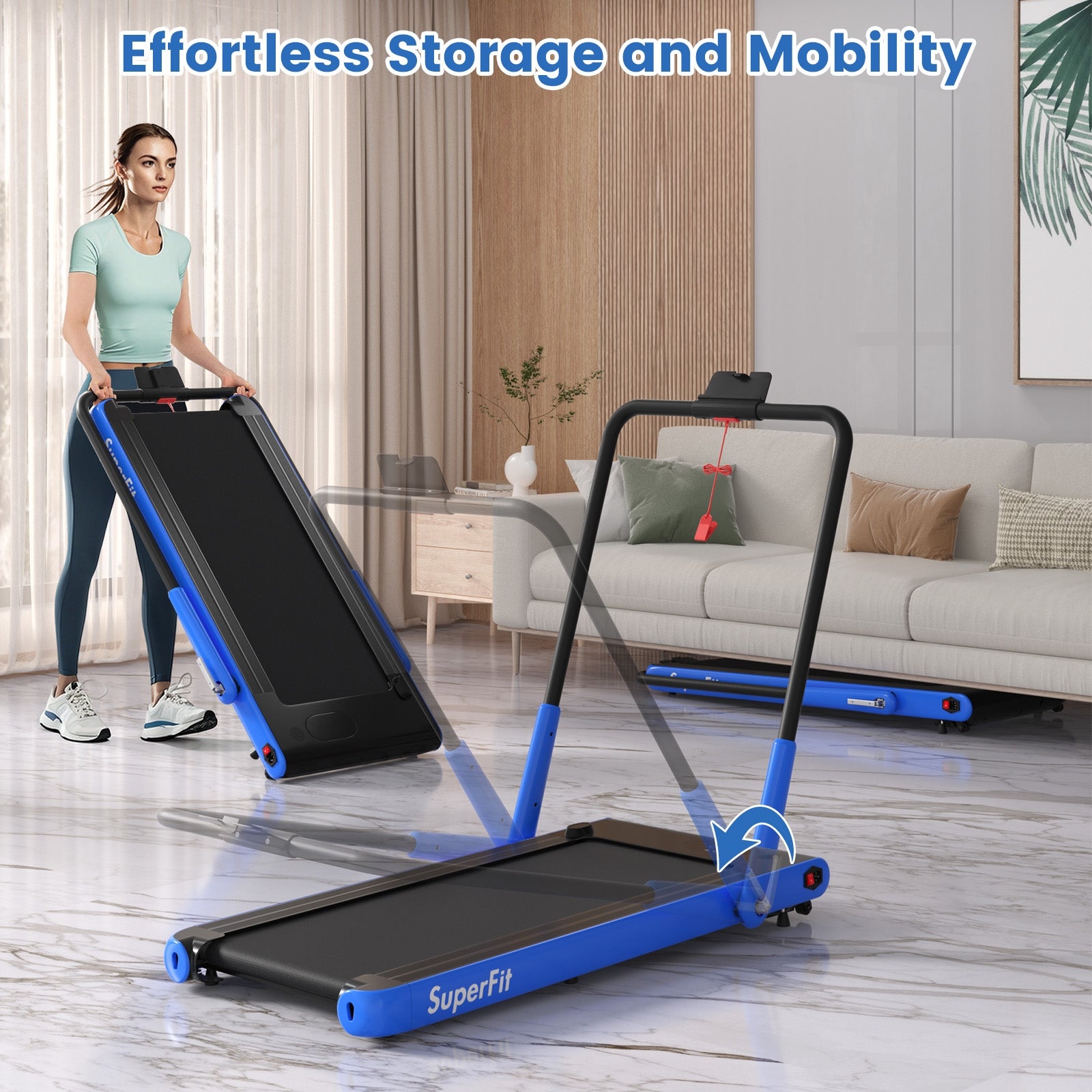 3-in-1 3HP Folding Treadmill with Smart Apps Remote Control and Speakers, Navy Treadmills at Gallery Canada