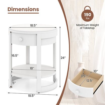 2-Tier Round End Table Mid Century Modern Nightstand, White End & Side Tables at Gallery Canada