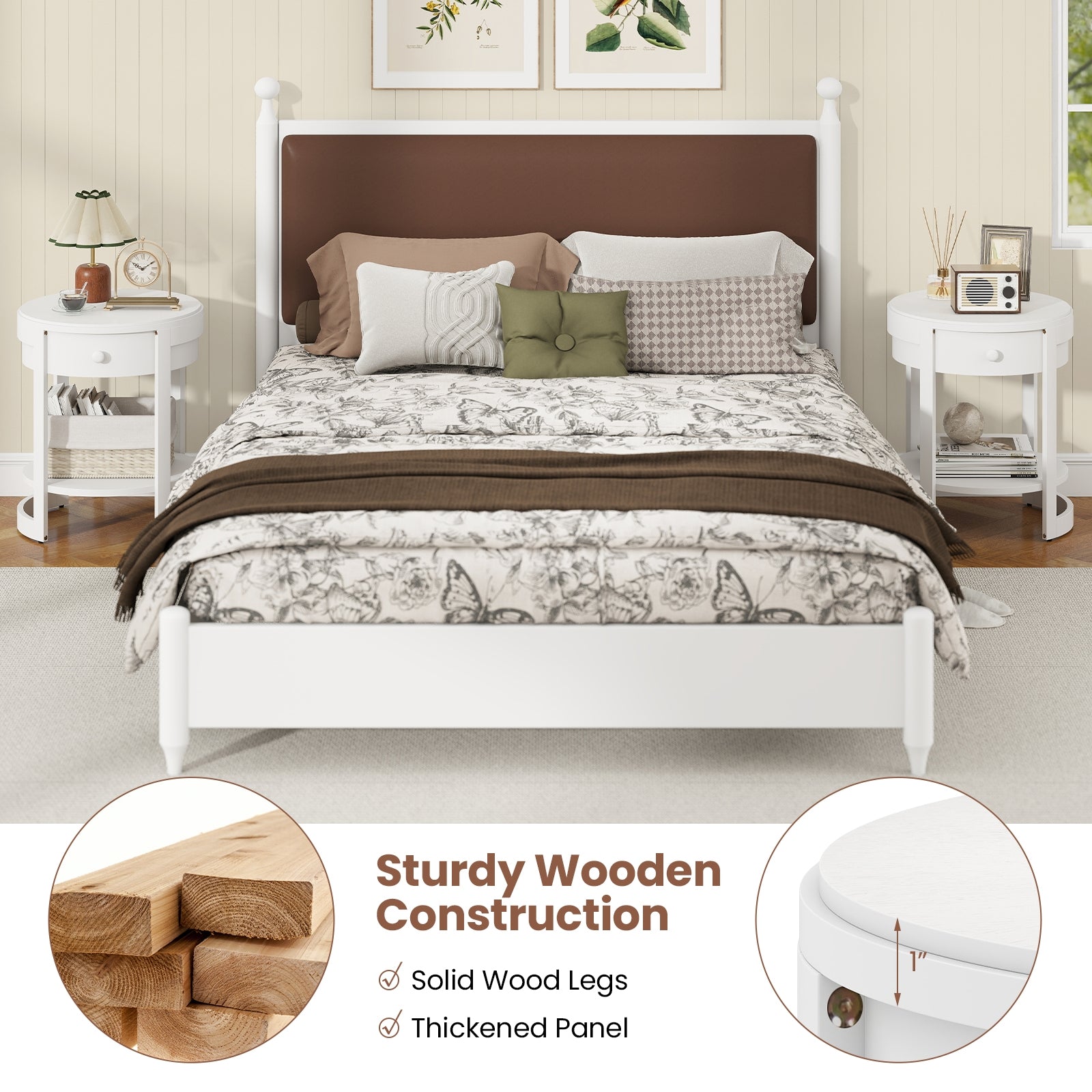 2-Tier Round End Table Mid Century Modern Nightstand, White End & Side Tables at Gallery Canada