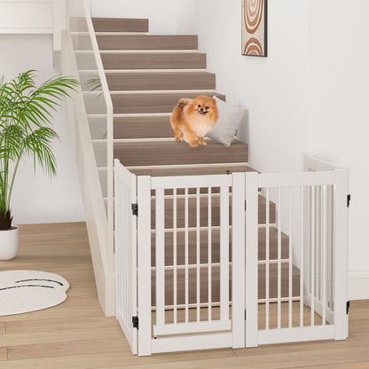 30 Inch Tall 4-Panel Freestanding Pet Gate Wooden Dog Fence, White Pet Gate at Gallery Canada