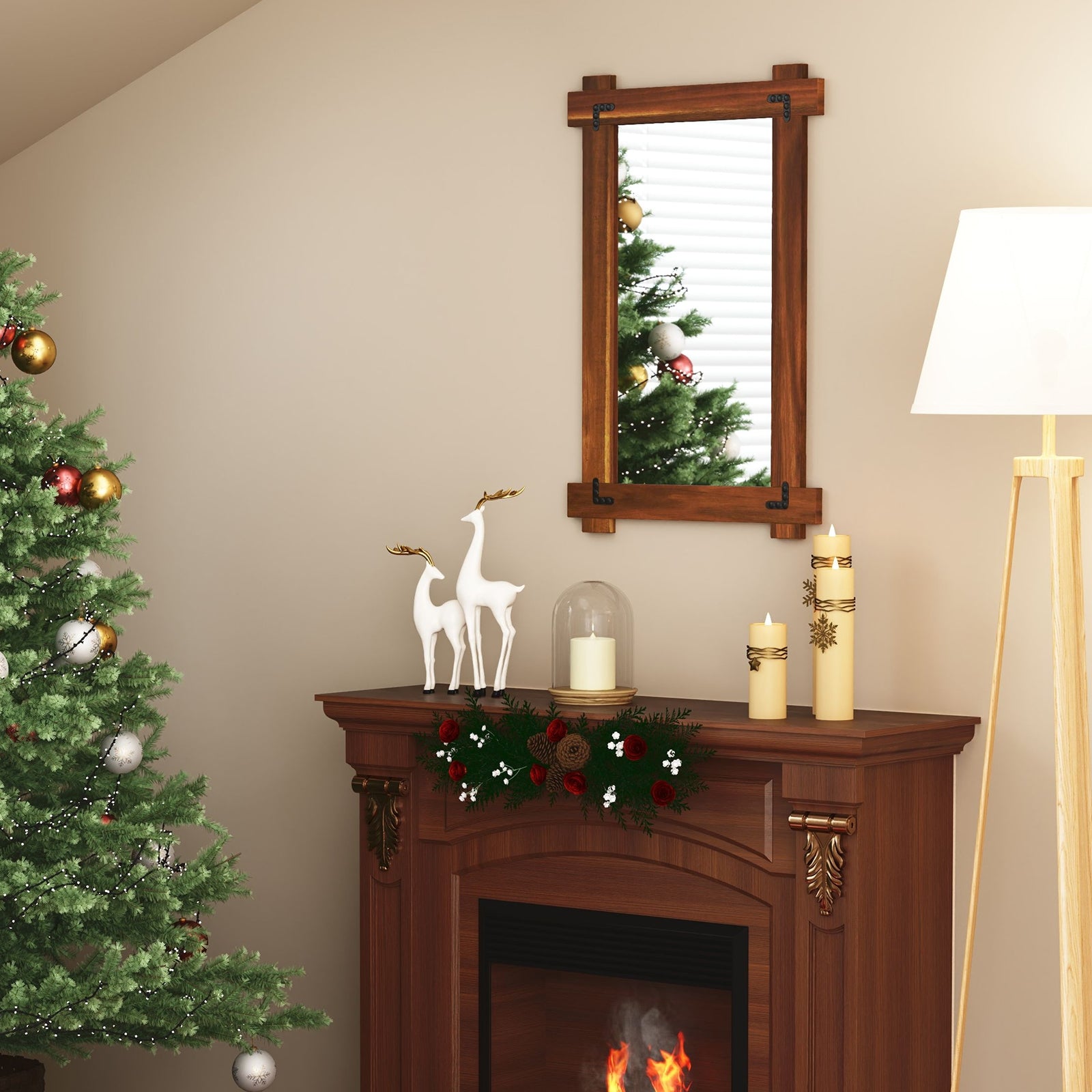 Wood Framed Mirror with Acacia Wood Frame and Vintage Rivet Design Brown-S, Brown Wall Mirrors at Gallery Canada