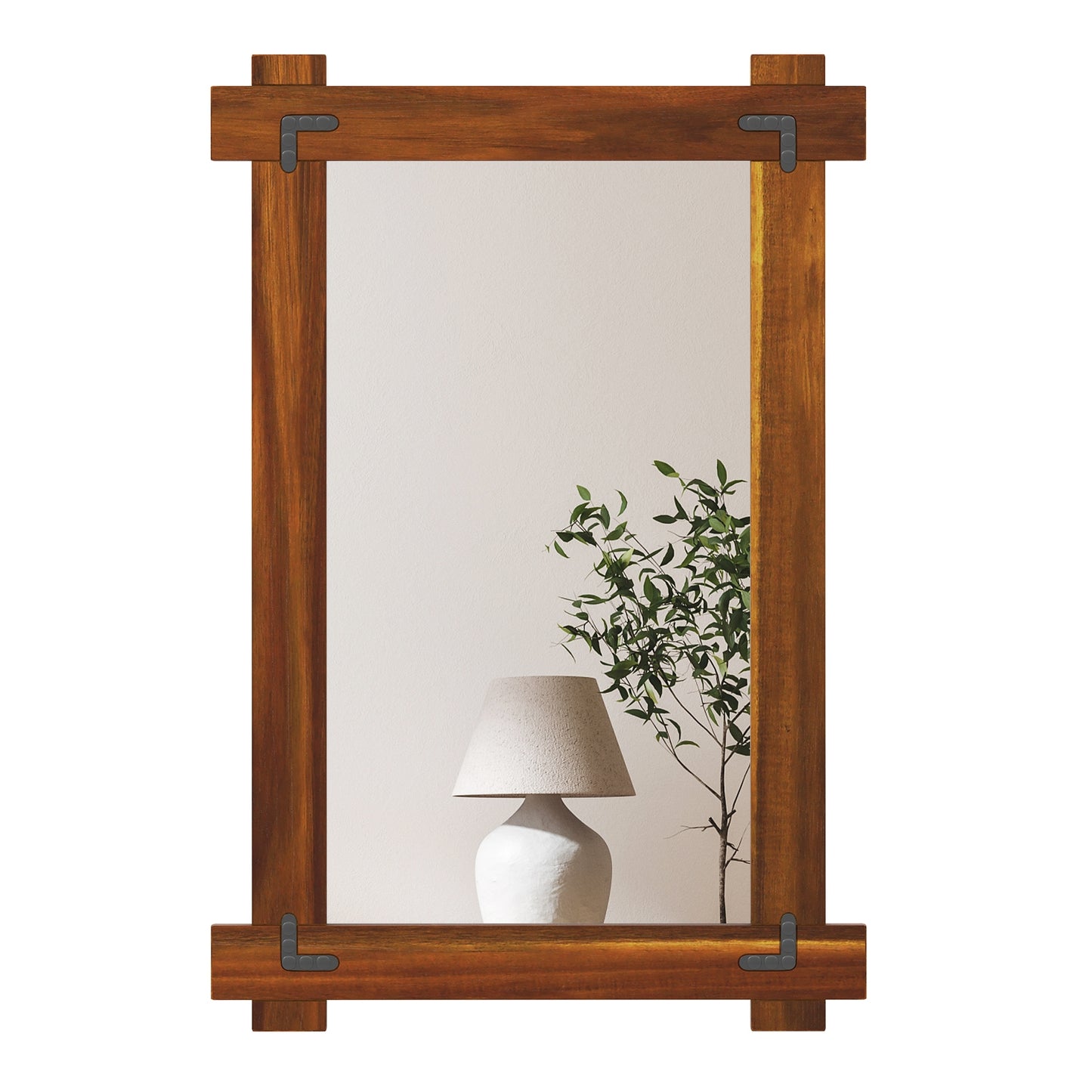 Wood Framed Mirror with Acacia Wood Frame and Vintage Rivet Design Brown-S, Brown Wall Mirrors at Gallery Canada