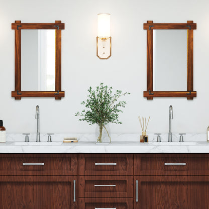 Wood Framed Mirror with Acacia Wood Frame and Vintage Rivet Design Brown-S, Brown Wall Mirrors at Gallery Canada