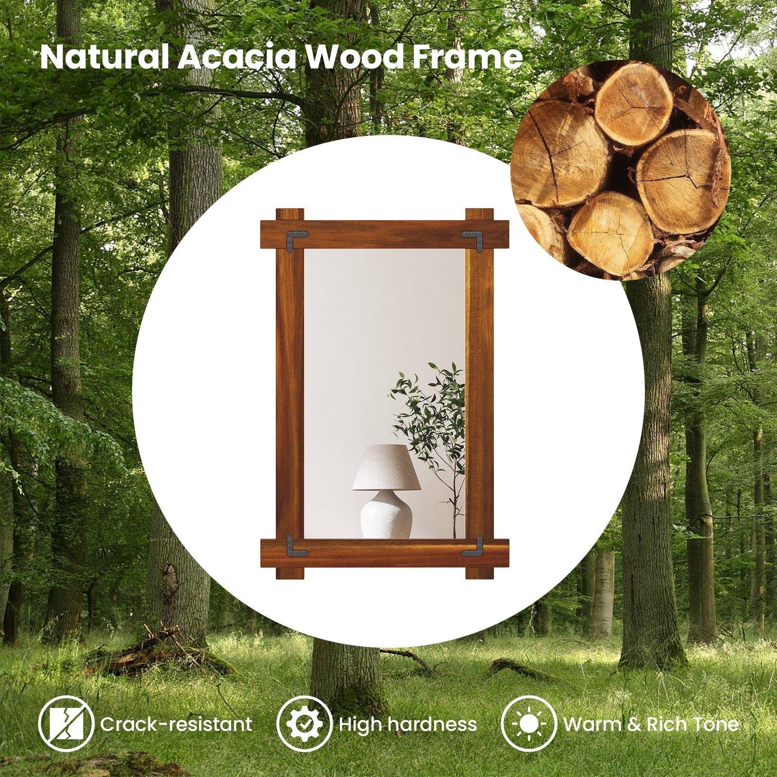 Wood Framed Mirror with Acacia Wood Frame and Vintage Rivet Design Brown-S, Brown Wall Mirrors at Gallery Canada