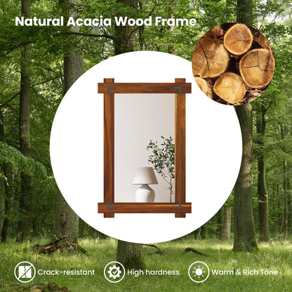 Wood Framed Mirror with Acacia Wood Frame and Vintage Rivet Design Brown-S, Brown Wall Mirrors at Gallery Canada