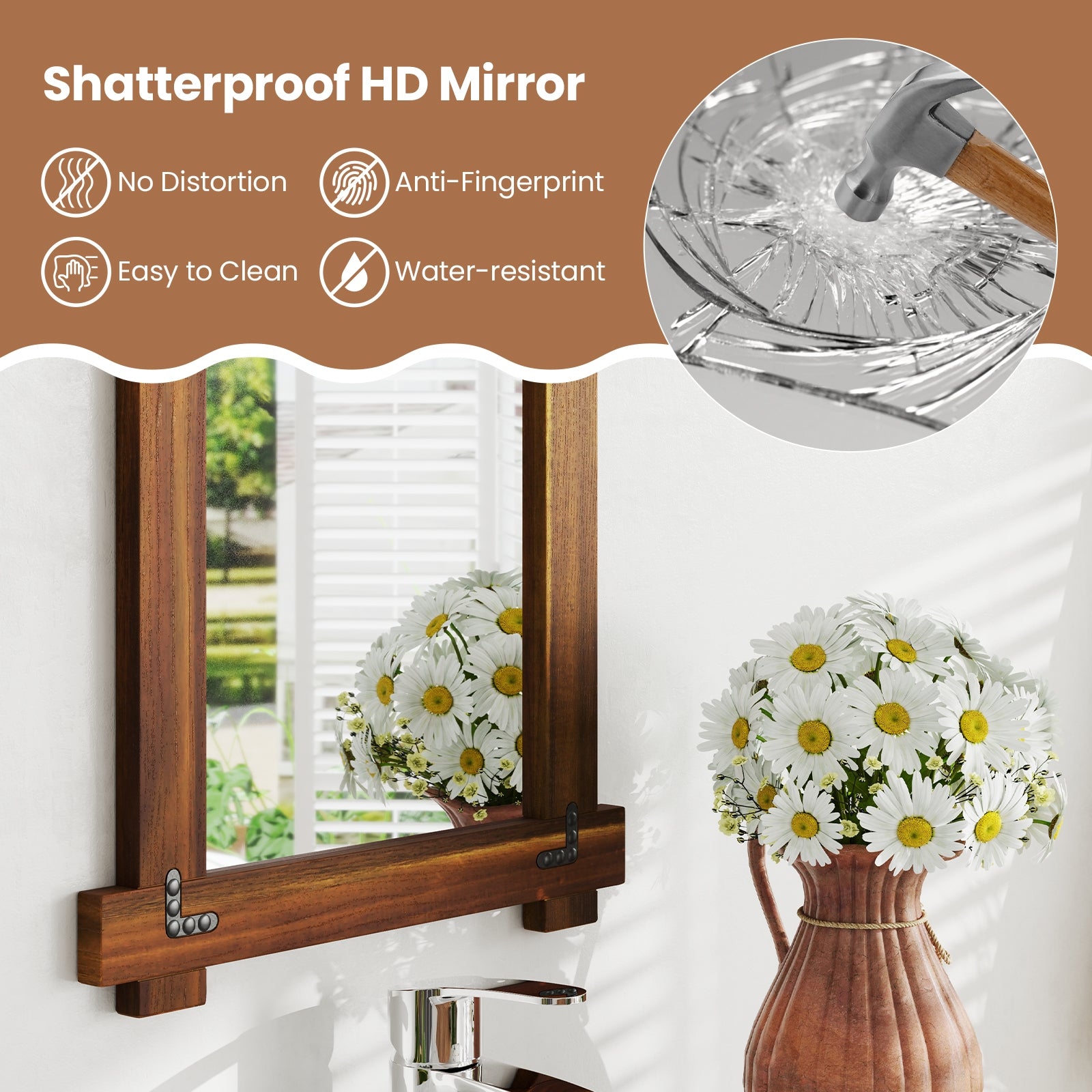 Wood Framed Mirror with Acacia Wood Frame and Vintage Rivet Design Brown-S, Brown Wall Mirrors at Gallery Canada