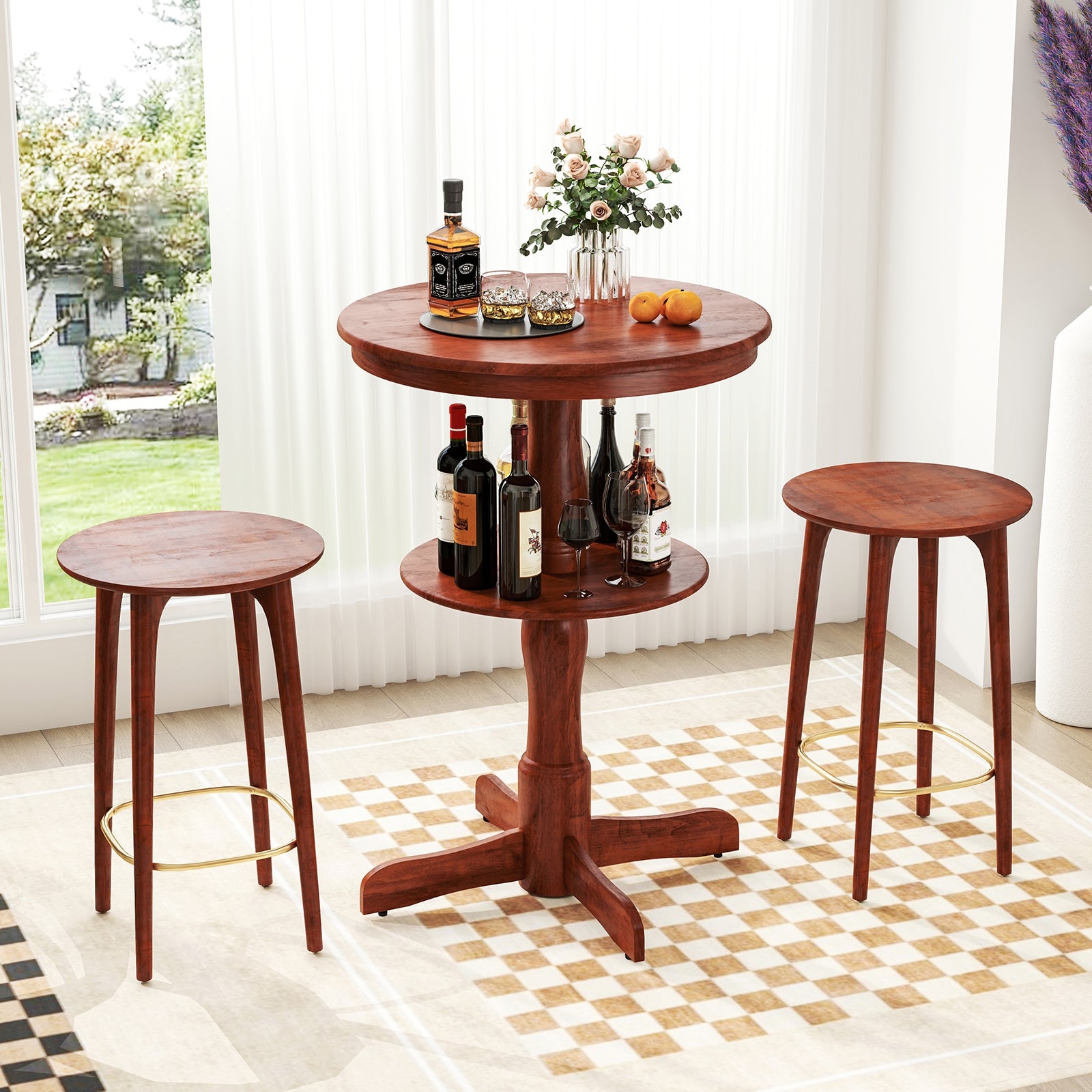 2-Tier Round High Top Bar Table with Storage Shelf and Pedestal Base, Espresso Patio Bar Furniture at Gallery Canada