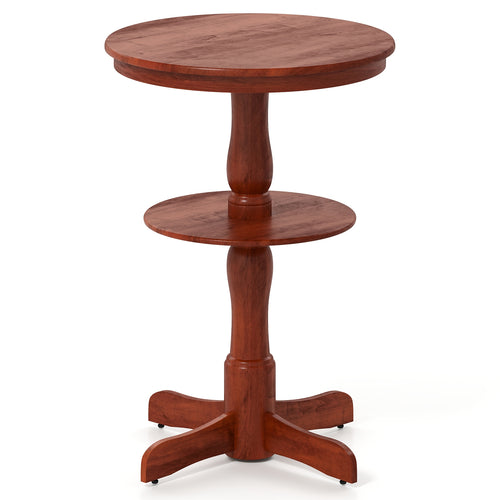 2-Tier Round High Top Bar Table with Storage Shelf and Pedestal Base, Espresso
