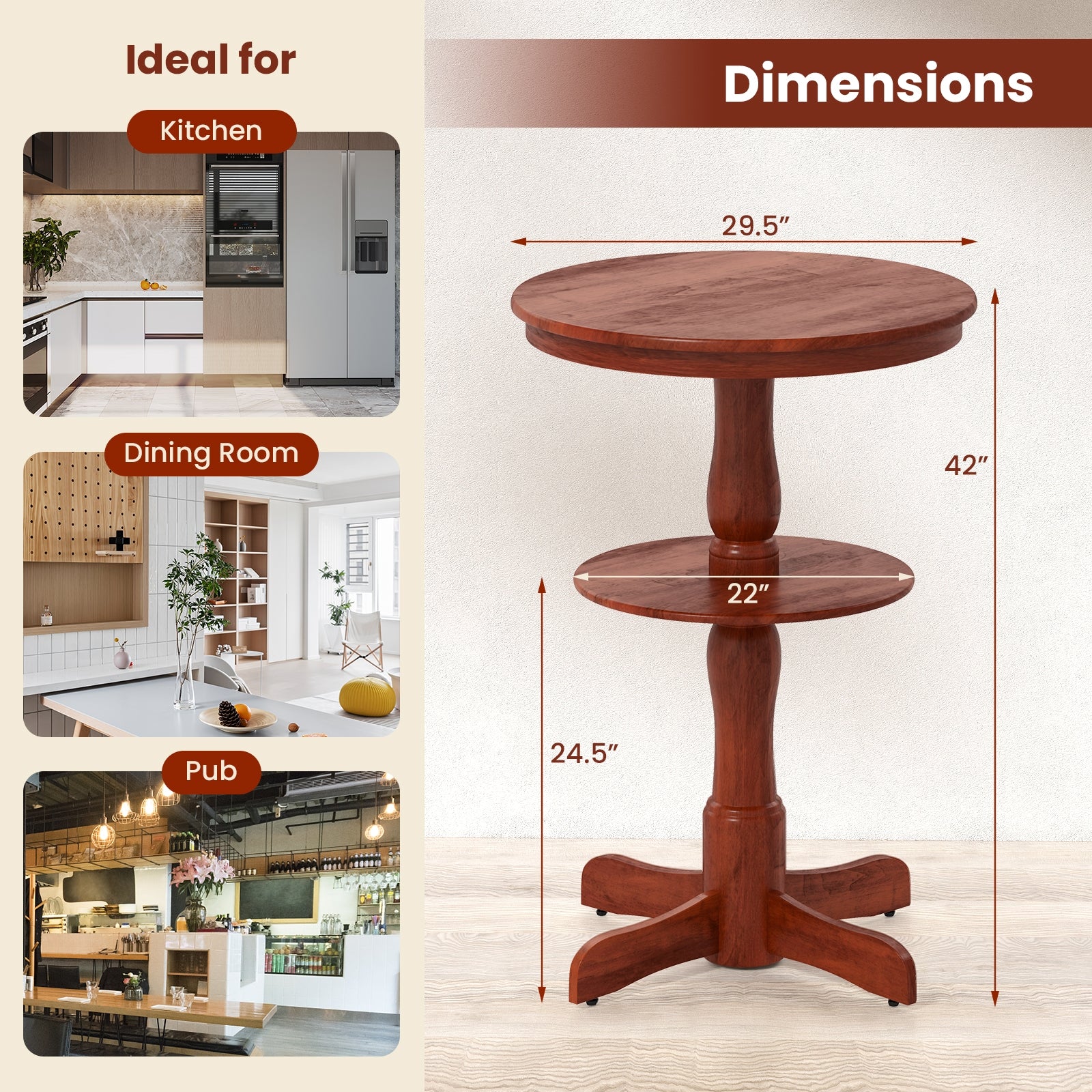 2-Tier Round High Top Bar Table with Storage Shelf and Pedestal Base, Espresso Patio Bar Furniture at Gallery Canada