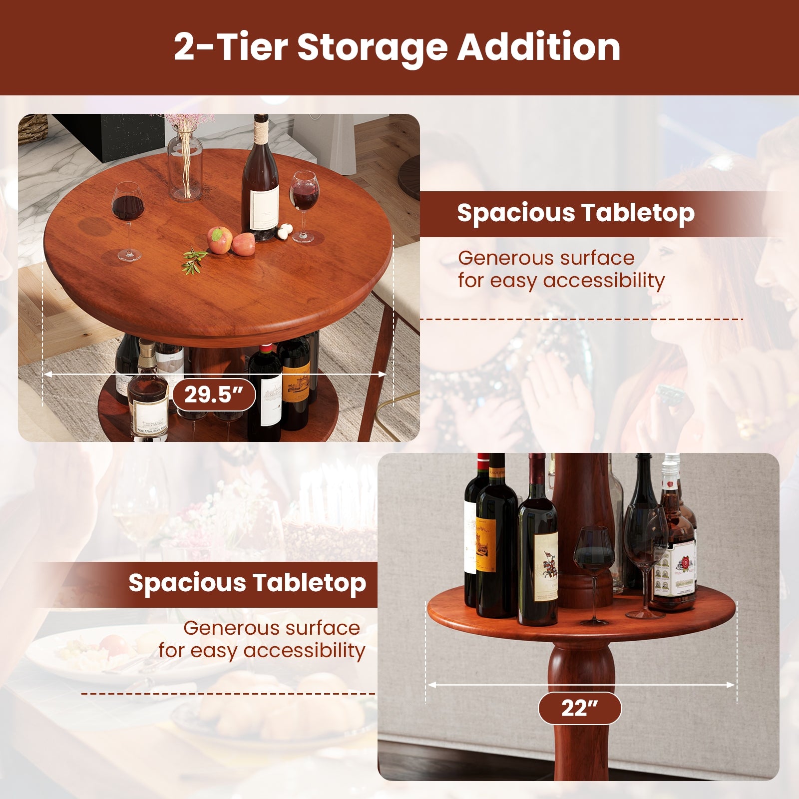 2-Tier Round High Top Bar Table with Storage Shelf and Pedestal Base, Espresso Patio Bar Furniture at Gallery Canada