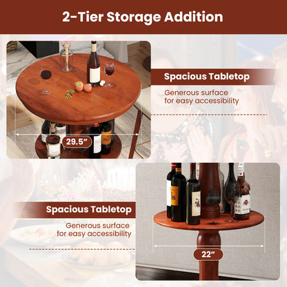 2-Tier Round High Top Bar Table with Storage Shelf and Pedestal Base, Espresso Patio Bar Furniture at Gallery Canada