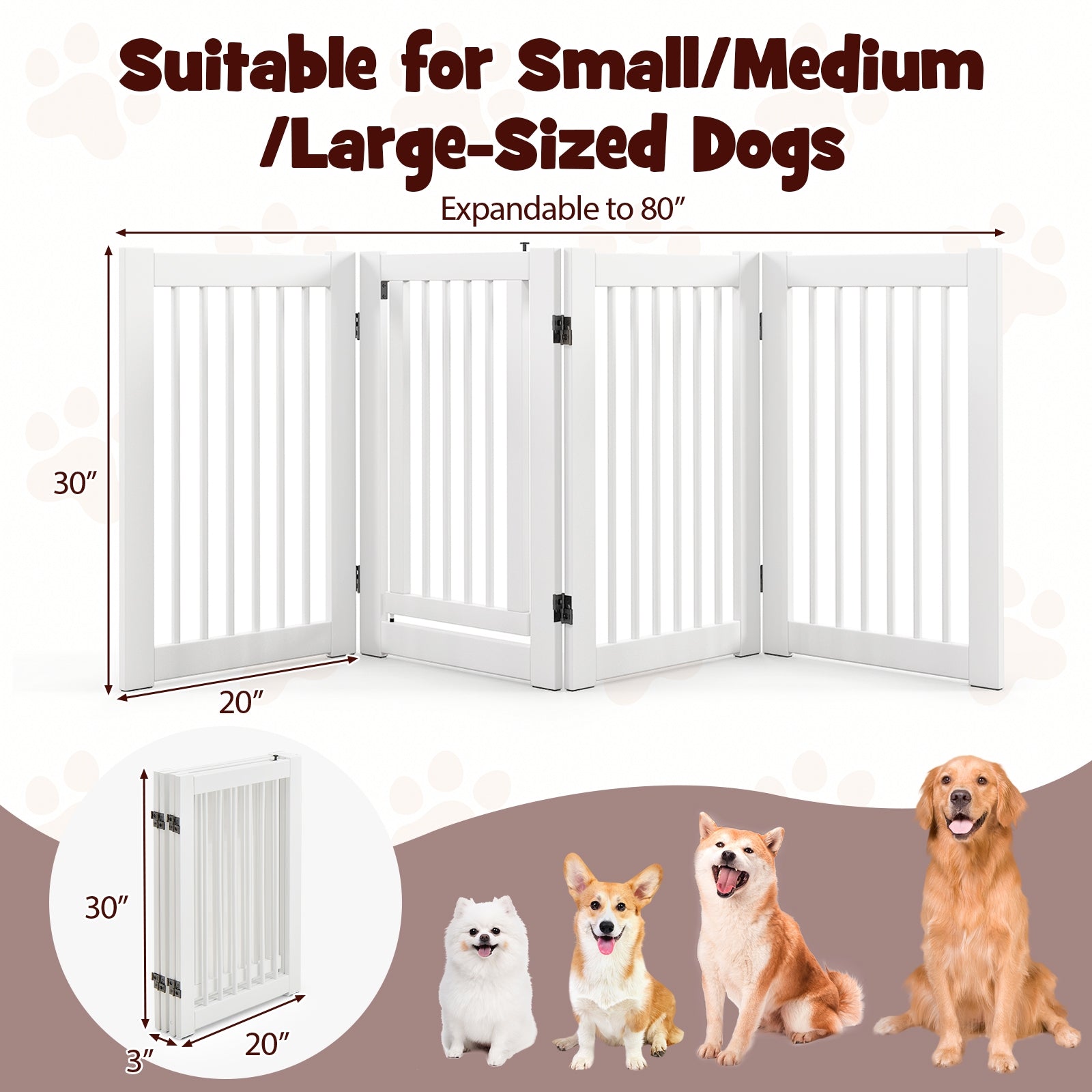 30 Inch Tall 4-Panel Freestanding Pet Gate Wooden Dog Fence, White Pet Gate at Gallery Canada