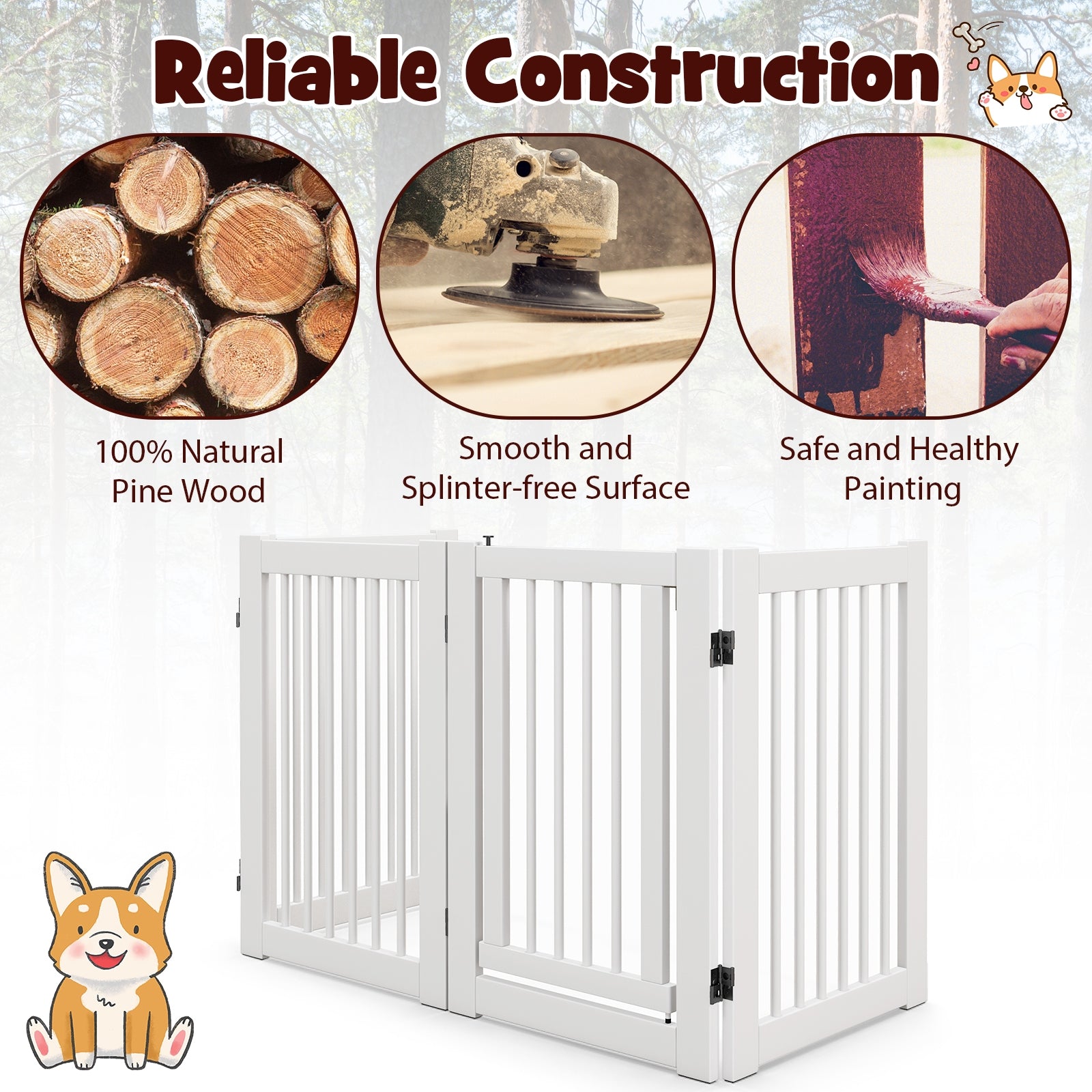 30 Inch Tall 4-Panel Freestanding Pet Gate Wooden Dog Fence, White Pet Gate at Gallery Canada