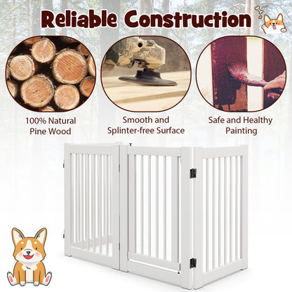 30 Inch Tall 4-Panel Freestanding Pet Gate Wooden Dog Fence, White Pet Gate at Gallery Canada