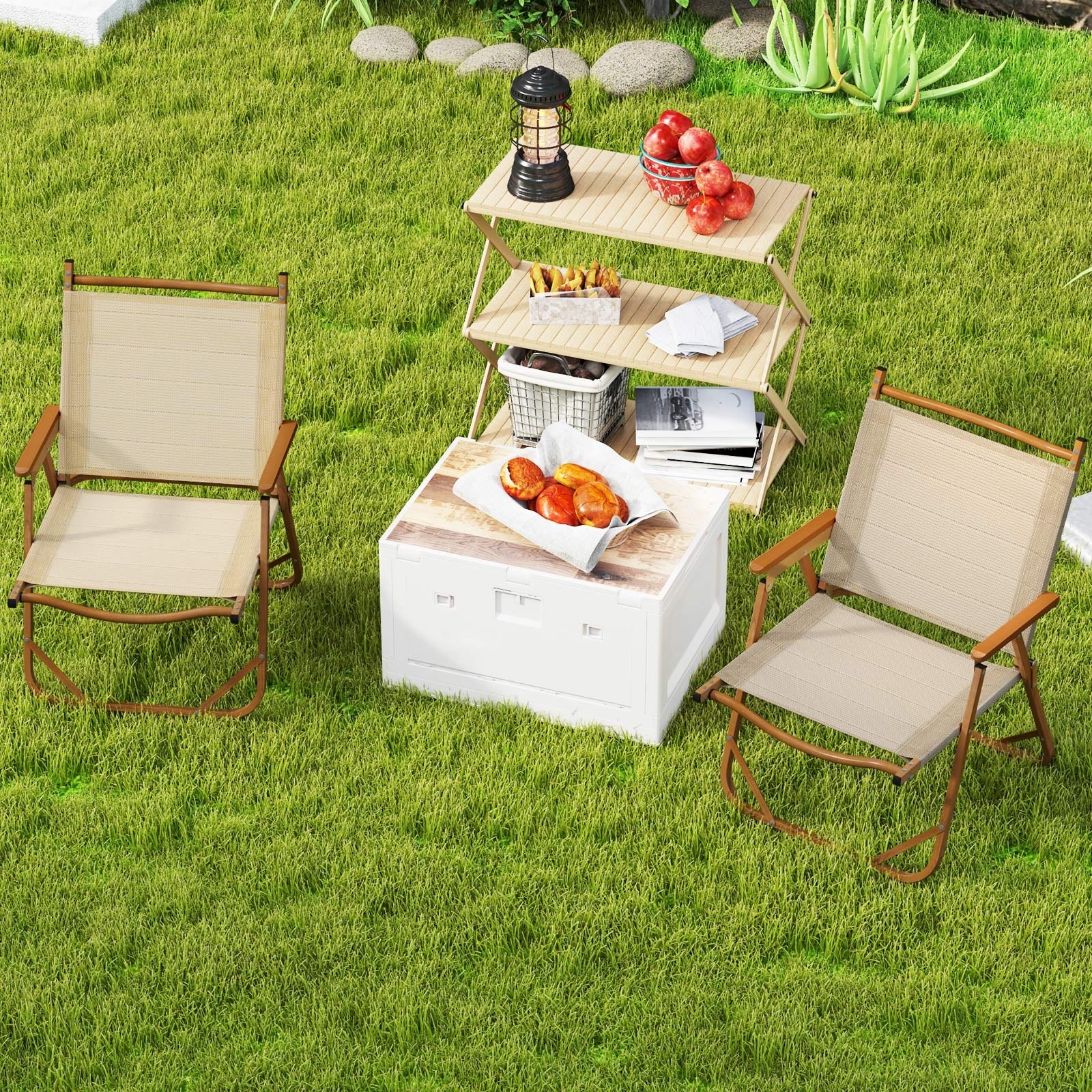 Folding Camp Chairs Set of 2 Lightweight Beach Chairs, Beige Beach & Lawn Chairs at Gallery Canada