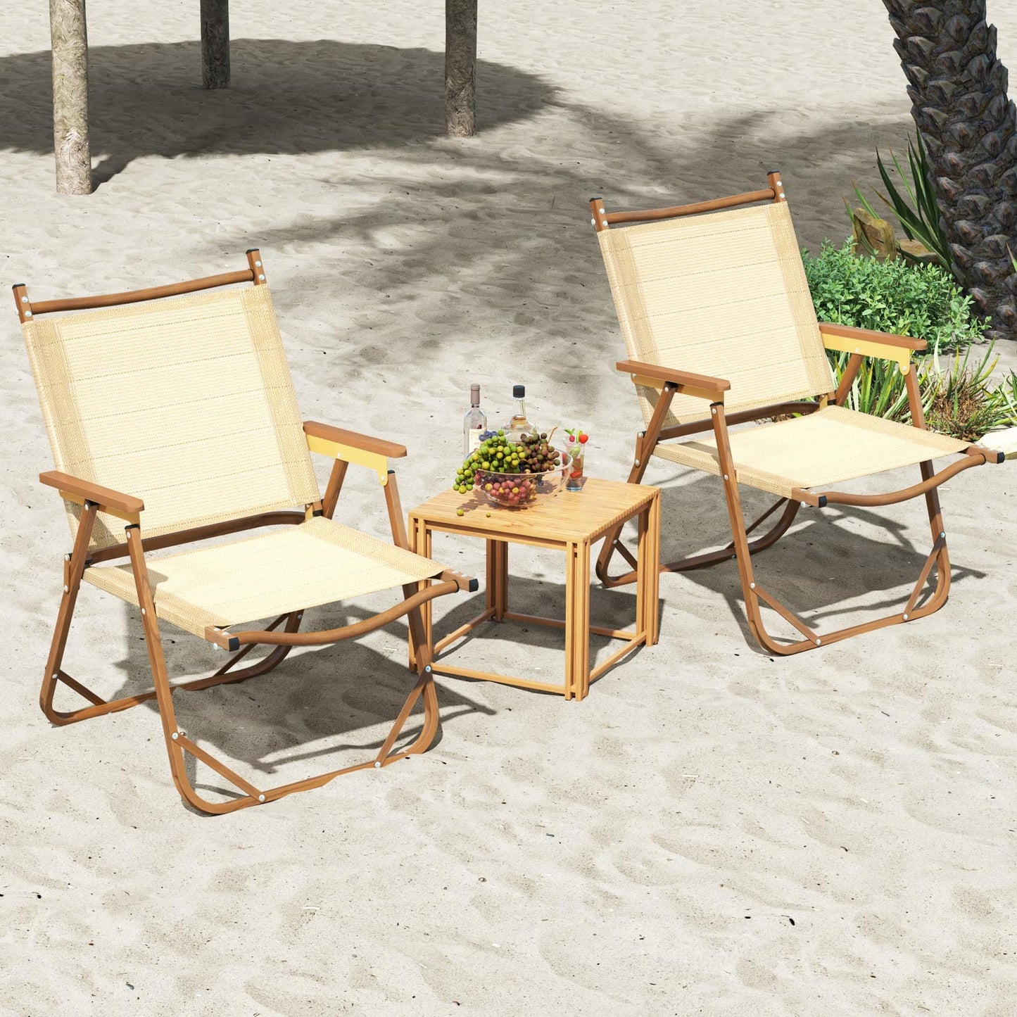 Folding Camp Chairs Set of 2 Lightweight Beach Chairs, Beige Beach & Lawn Chairs at Gallery Canada